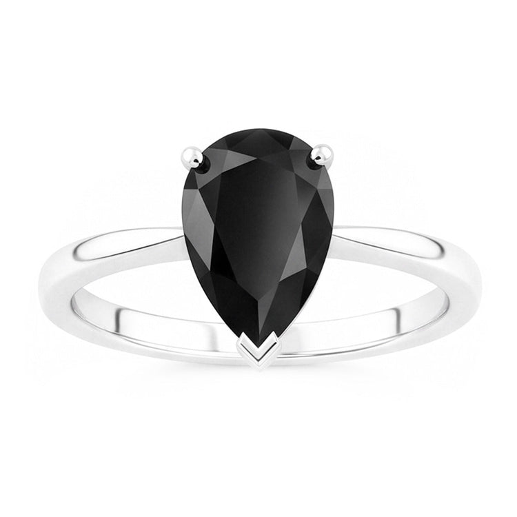 Bague de Fiançailles Noire Solitaire Simple en Or Blanc 14 Carats avec Véritable Diamant Poire de 3,5 Carats