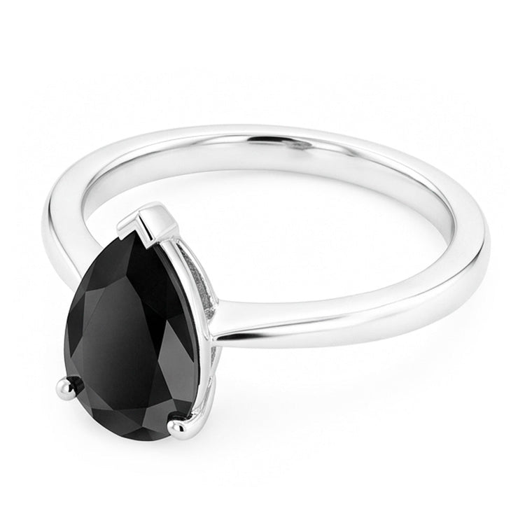 Bague de Fiançailles Solitaire Simple Diamant Noir Poire Véritable 3,5 Carats en Or Blanc 14K