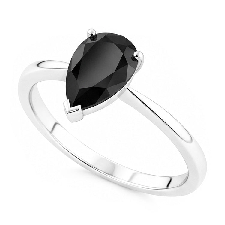 Bague de Fiançailles Solitaire Simple Diamant Noir Poire Véritable 3,5 Carats en Or Blanc 14K