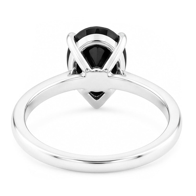 Bague de Fiançailles Noire Solitaire Simple en Or Blanc 14 Carats avec Véritable Diamant Poire de 3,5 Carats