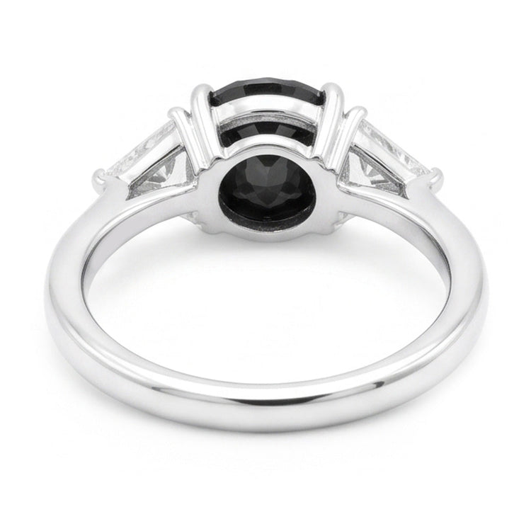 Bague de Fiançailles Noire pour Femme Diamant Ovale Naturel 3,6 Carats Trois Pierres Trilliant Or Blanc 14 Carats