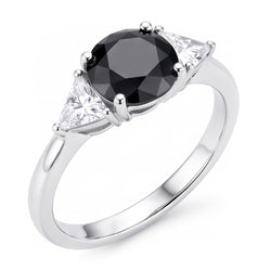 Soldes du Vendredi Noir Bague de Fiançailles Diamant Rond Véritable 3,6 Carats Trois Pierres Trilliant en Or Blanc 14 Carats
