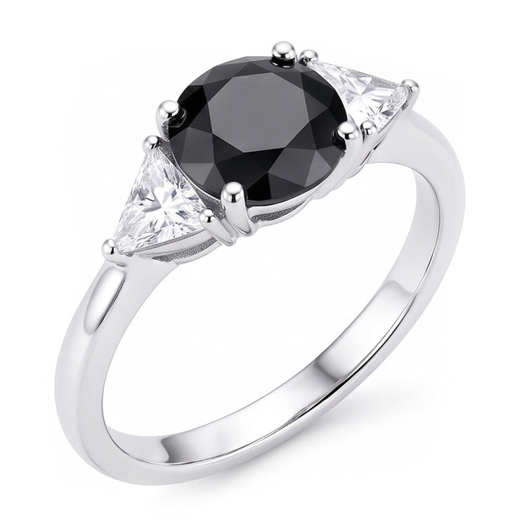 Soldes du Vendredi Noir Bague de Fiançailles Diamant Rond Véritable 3,6 Carats Trois Pierres Trilliant en Or Blanc 14 Carats