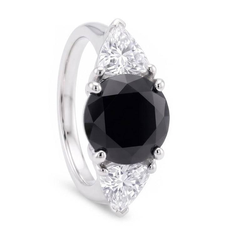 Soldes du Vendredi Noir Bague de Fiançailles Diamant Rond Véritable 3,6 Carats Trois Pierres Trilliant en Or Blanc 14 Carats