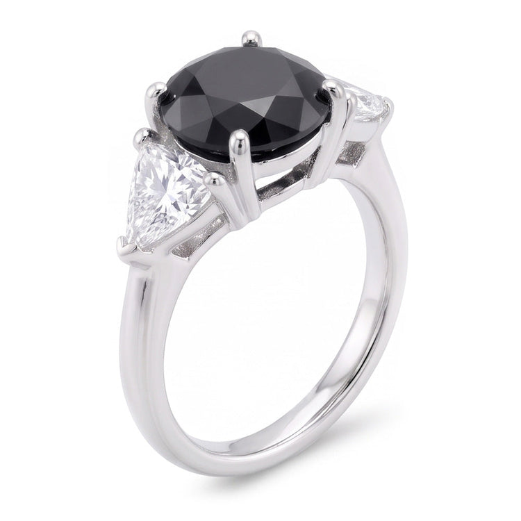 Soldes du Vendredi Noir Bague de Fiançailles Diamant Rond Véritable 3,6 Carats Trois Pierres Trilliant en Or Blanc 14 Carats