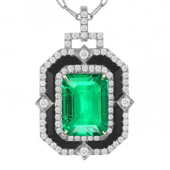 Émeraude Fine Taille à Degrés Pendentif Gemme en Or 14K Blanc – vue principale