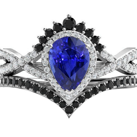 Bague Pierre de Couleur Or Blanc 14 Carats avec Saphir Bleu – vue principale