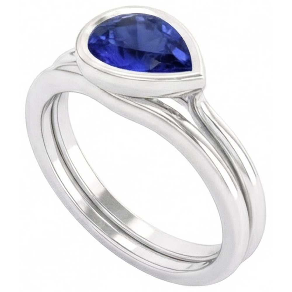 Saphir Bleu Bleuet Bague Pierre Précieuse 1,50-carats Or Blanc 14 Carats – vue de côté