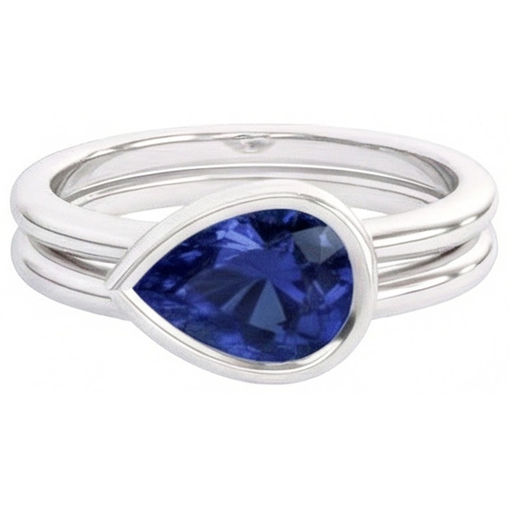 Taille Poire Saphir Bleu Bleuet bague en Or Blanc 14 Carats – vue de face