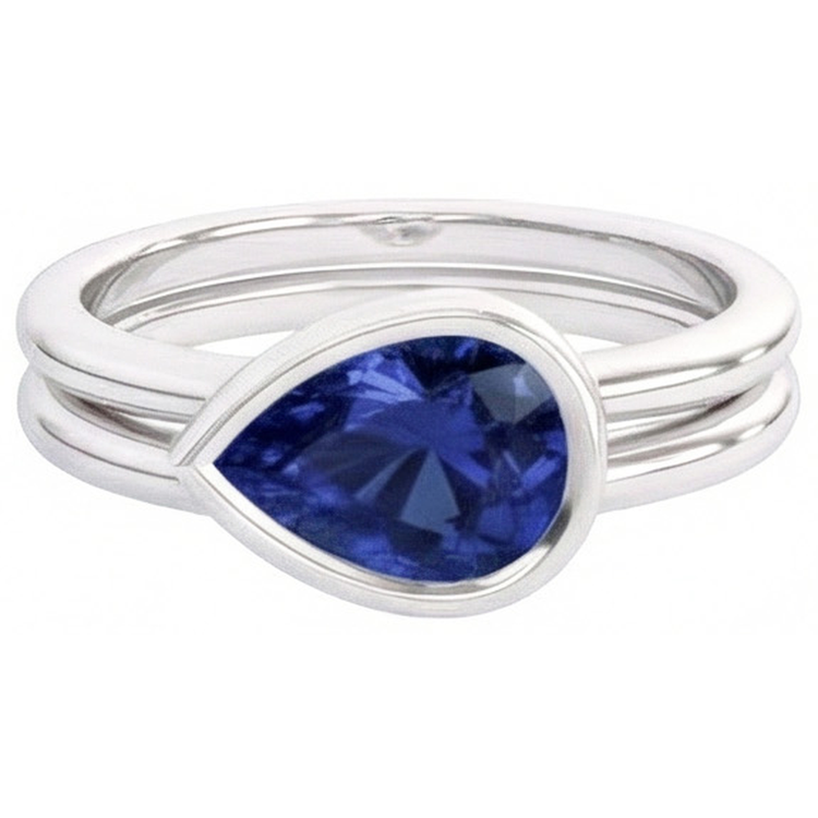Taille Poire Saphir Bleu Bleuet bague en Or Blanc 14 Carats – vue de face