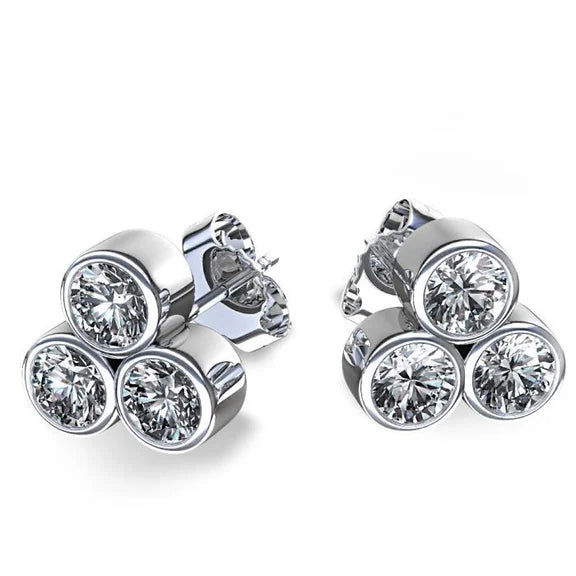 Boucle D'Oreille 3 Carats Réel Diamants 3 Pierres Or Blanc 14K Neuf