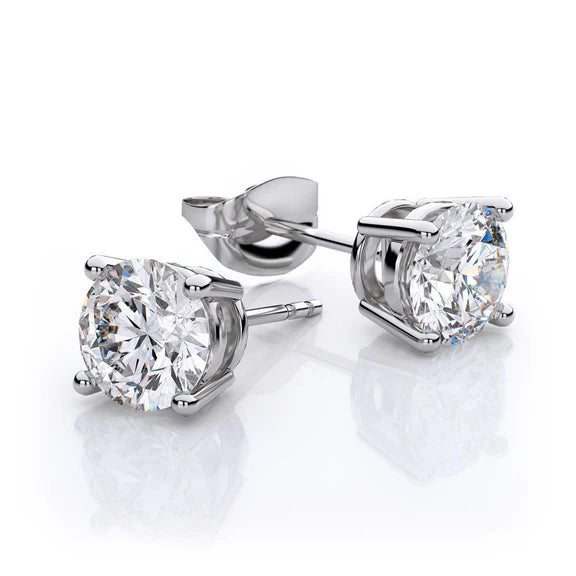 Boucle D'Oreille Clous Réel Diamant 2 Carats Or Blanc Joaillerie