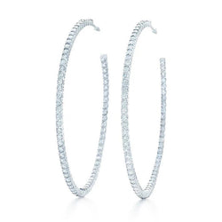 Boucle D'Oreille Créoles Dame En Or Blanc 14k Avec 4,30 Carats De Réel Diamants Taille Ronde