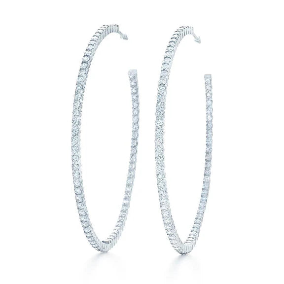 Boucle D'Oreille Créoles Dame En Or Blanc 14k Avec 4,30 Carats De Réel Diamants Taille Ronde