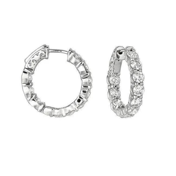 Boucle D'Oreille Créoles De 20 Pointes En Réel Diamant Rond Brillant De 4 Carats WG 14K