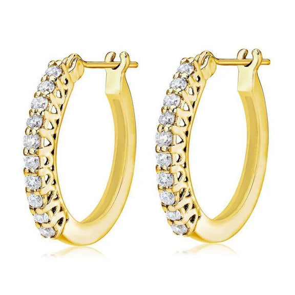 Boucle D'Oreille Créoles En Or Jaune Bijoux En Réel Diamant Taille Ronde De 2 Carats