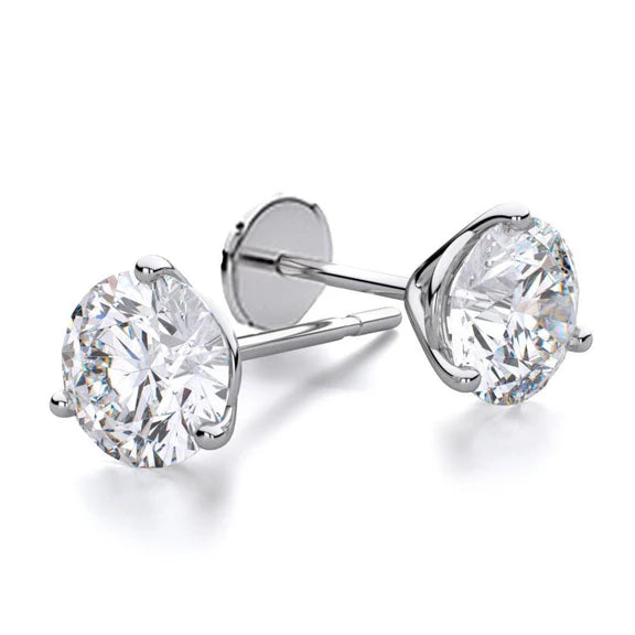 Boucle D'Oreille Femme Réel Diamant Rond 2 Carats Or Blanc 14K