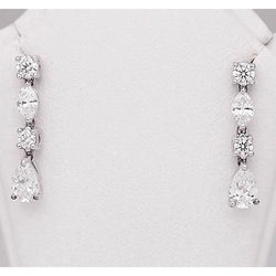 Boucle D'Oreille Pendante Authentique Diamant Poire Ronde Marquise 4.50 Carats Or Blanc 14K
