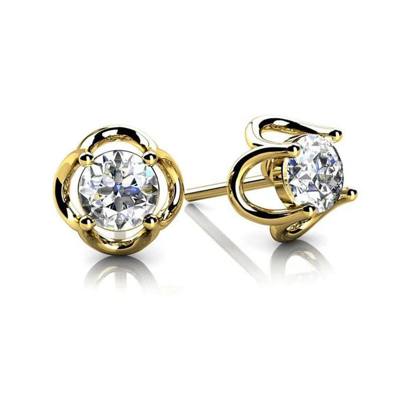 Boucle D'Oreille Réel Diamant 1 Carat Or Jaune 14K Bijoux Femme