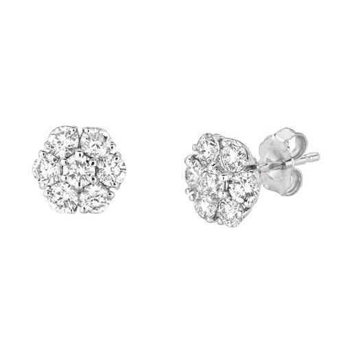 Boucle D'Oreille Réel Diamant Rond Style Fleur 1.50 Carat Or Blanc 14K