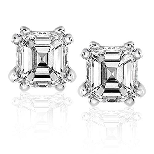Boucle D'Oreille Réel Diamants Taille Asscher 2 Carats Or Blanc Joaillerie Fine