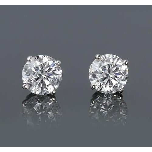 Boucle D'Oreille Simple Ronde Réel Diamant Or Blanc 14K 2 Carats