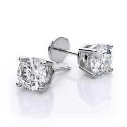 Boucle D'Oreille Solitaire Naturel Diamant Rond Femme Or Blanc 2.10 Carats