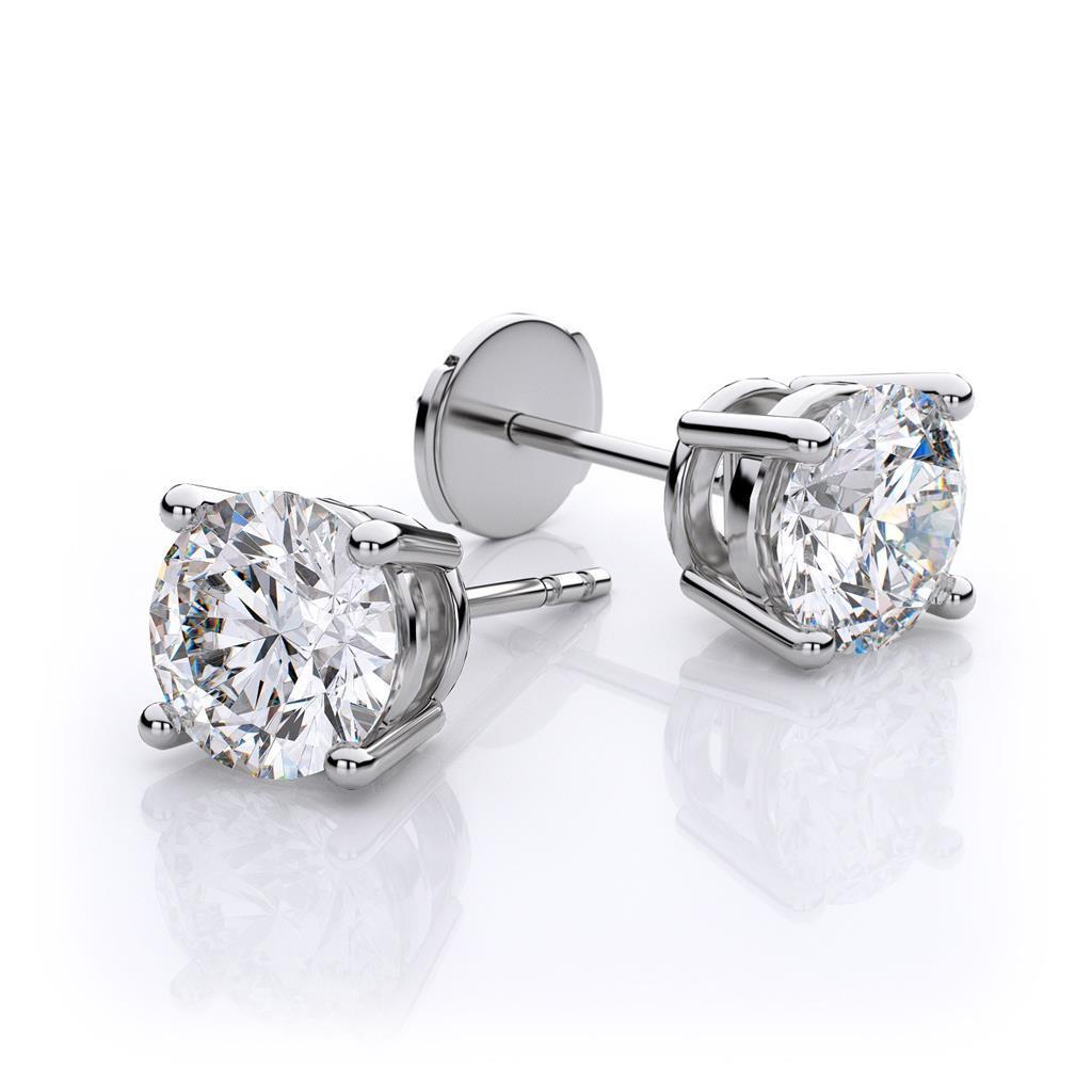 Boucle D'Oreille Solitaire Naturel Diamant Rond Femme Or Blanc 2.10 Carats