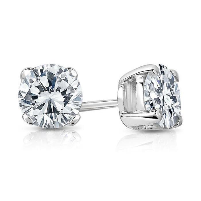 Boucle D'Oreille Solitaire Véritable Diamant Rond Femme Or Joaillerie 3 Carats