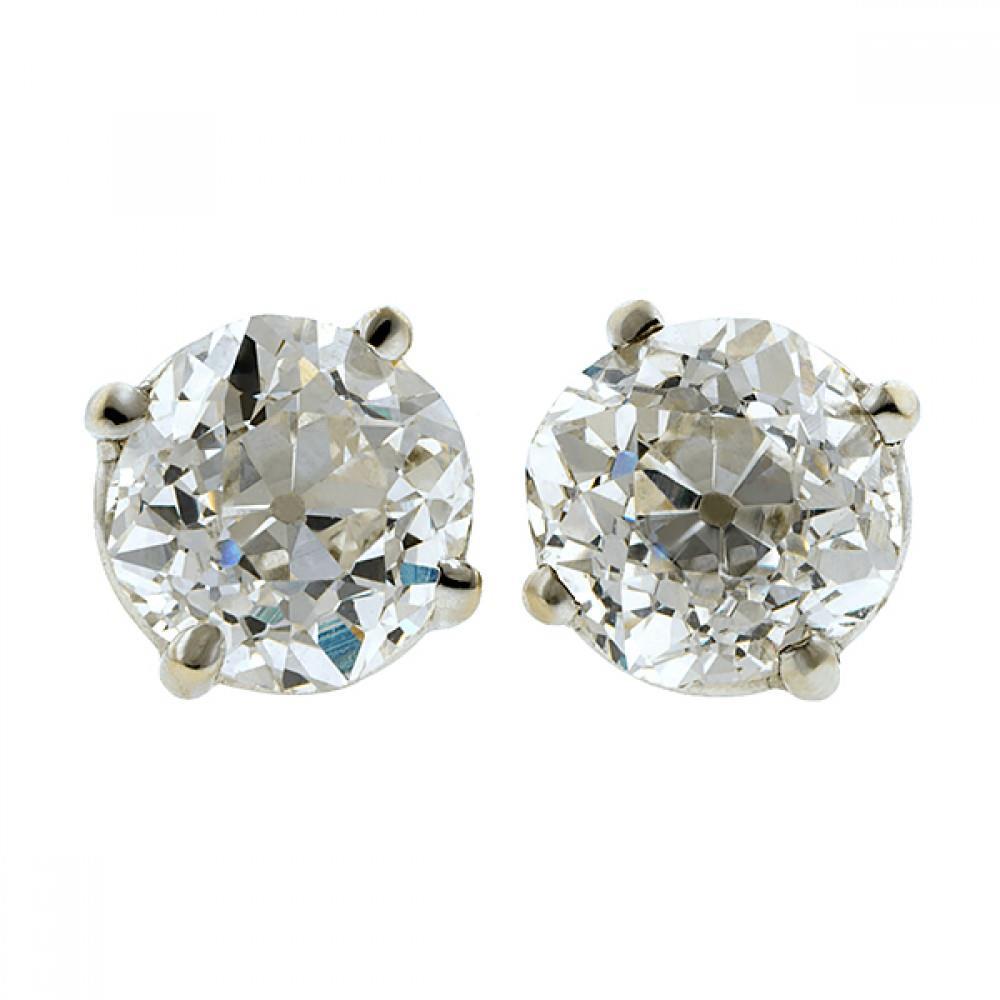 Boucle D'Oreille Stud Dame 3 Carats Vieux Mineur Réel Diamant Or Blanc 14K