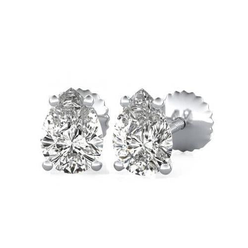 Boucle D'Oreille Véritable Diamant Taille Poire Serti 4 Griffes En Or Blanc Massif 2 Ct.