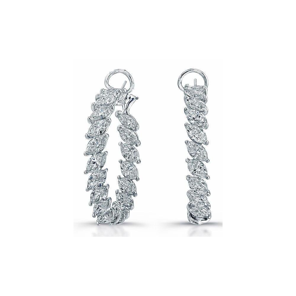 Boucle D'oreille Créoles Pour Dames En Or Blanc 14K Avec 10 Carats De Réel Diamants De Taille Marquise