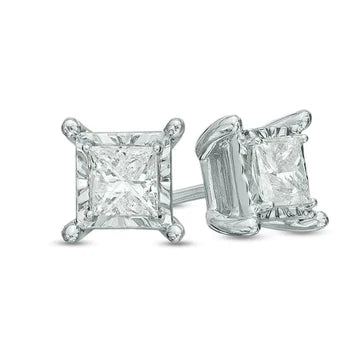 Boucle D'oreille Diamant Taille pPincesse 1 Carat En Or Blanc 14K Montage Taille Réel Diamant