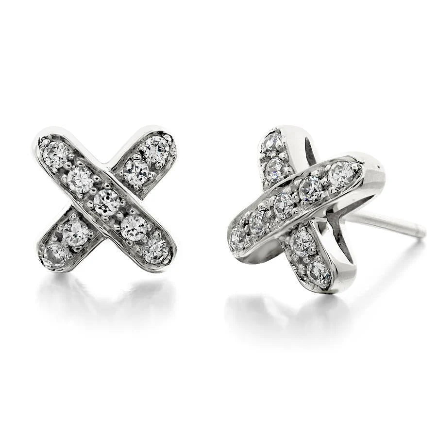 Boucle D'oreille En Forme De Croix Avec Naturel Diamants Ronds De 1.80 Ct En Or Blanc 14K
