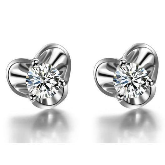 Boucle D'oreille En Forme De Réel Diamant Rond En EOr Blanc 2 Carats Massif 14K