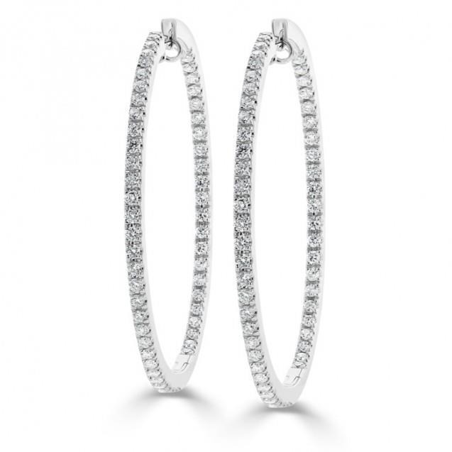 Boucle D'oreille En Or Blanc 14K Avec Naturel Diamants Ronds De 2,2 Carats