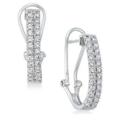 Boucle D'oreille En Or Blanc 14K Avec Réel Diamants Etincelants De 2,40 Carats De Taille Ronde