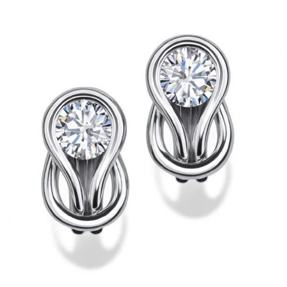 Boucle D'oreille En Or Blanc Sertie De Lunette Ronde De 1.5 Ct Avec Réel Diamants