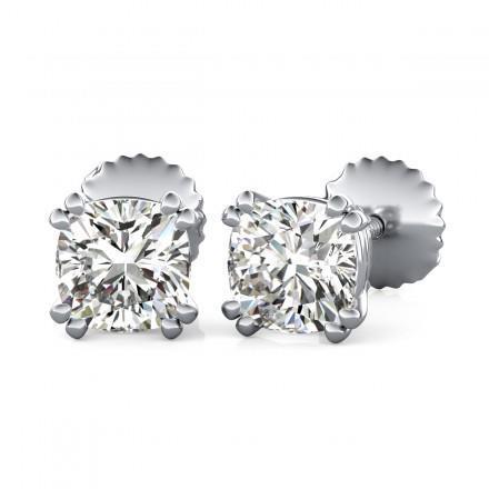 Boucle D'oreille En Réel Diamant A Double Griffes Taille Coussin 1 Carat En Or Blanc 14K