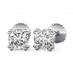 Boucle D'oreille En Réel Diamant A Double Griffes Taille Coussin 1 Carat En Or Blanc 14K