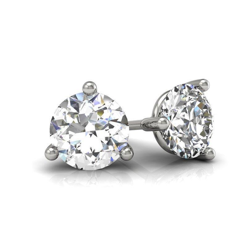 Boucle D'oreille Femme 2 Ct. Solitaire Réel Diamant Rond Serti 3 Griffes WG