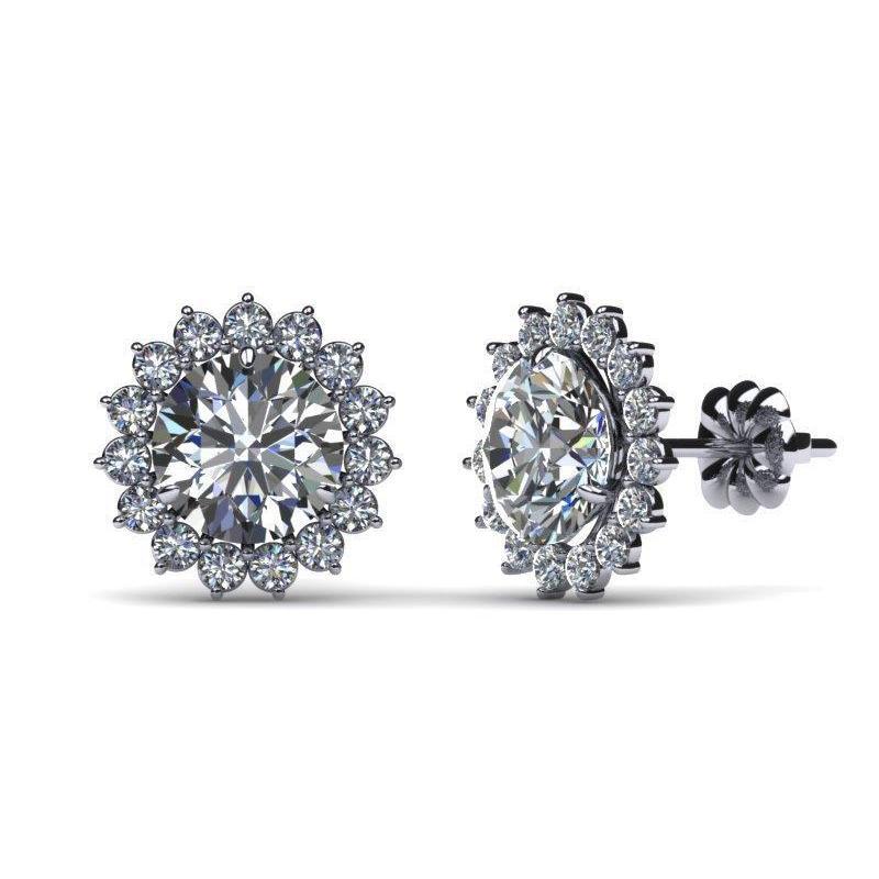 Boucle D'oreille Femme 2.60 Ct. Véritable Diamant Halo Taille Ronde Or Blanc Massif