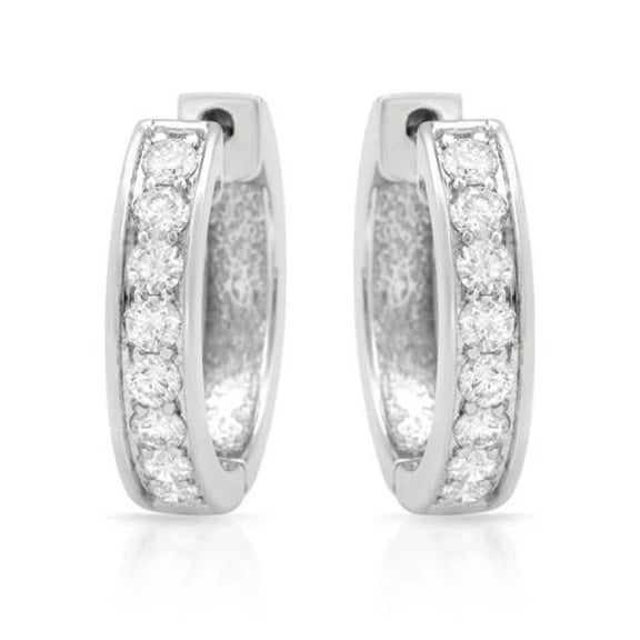 Boucle D'oreille Femme Réel Diamants Ronds En Or Blanc 14K de 1,50 Carats