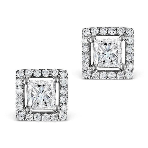 Boucle D'oreille Halo Princesse Et Réel Diamant Rond De 2.40 Ct