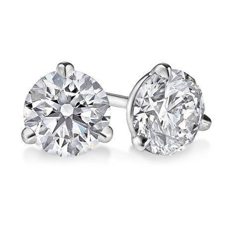 Boucle D'oreille Naturel Diamant 2 Carats Coupe Ronde SertieTrois Griffes Or Blanc 14K