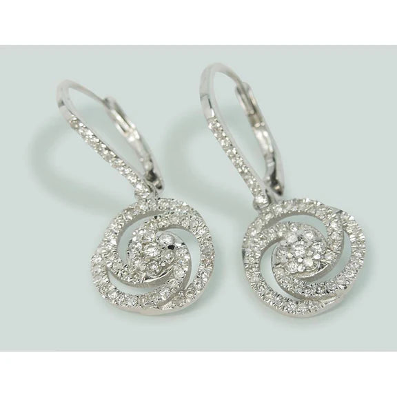 Boucle D'oreille Pendante En Forme De Cercle Avec Réel Diamants Ronds 3 Ct En Or Blanc 14K