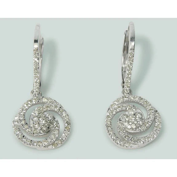 Boucle D'oreille Pendante En Forme De Cercle Avec Réel Diamants Ronds 3 Ct En Or Blanc 14K