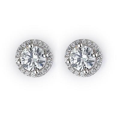 Boucle D'oreille Réel Diamant Rond 2.36 Carats Halo Or Blanc 14K