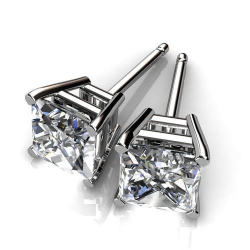 Boucle D'oreille Réel Diamant Solitaire Princesse En Or Blanc 1.40 Ct Sertie De Griffes