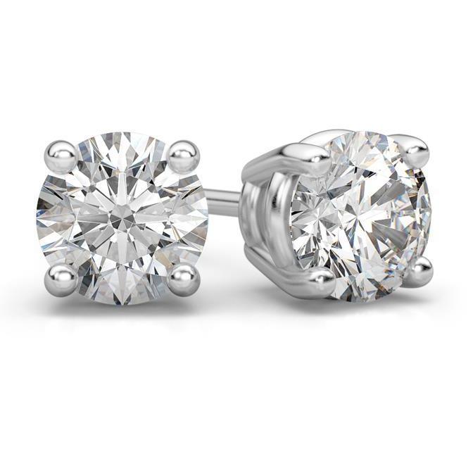 Boucle D'oreille Réel Diamant Solitaire Rond 3.5 Carats En Or Blanc Massif 14K
